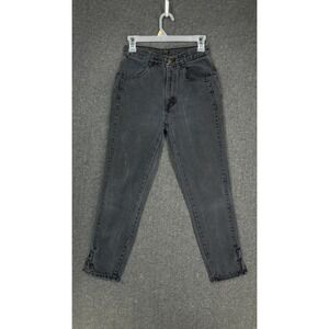 Vintage Chic Black Denim Jeans Bow Women's Petite Size 5  High Rise Tapered Leg